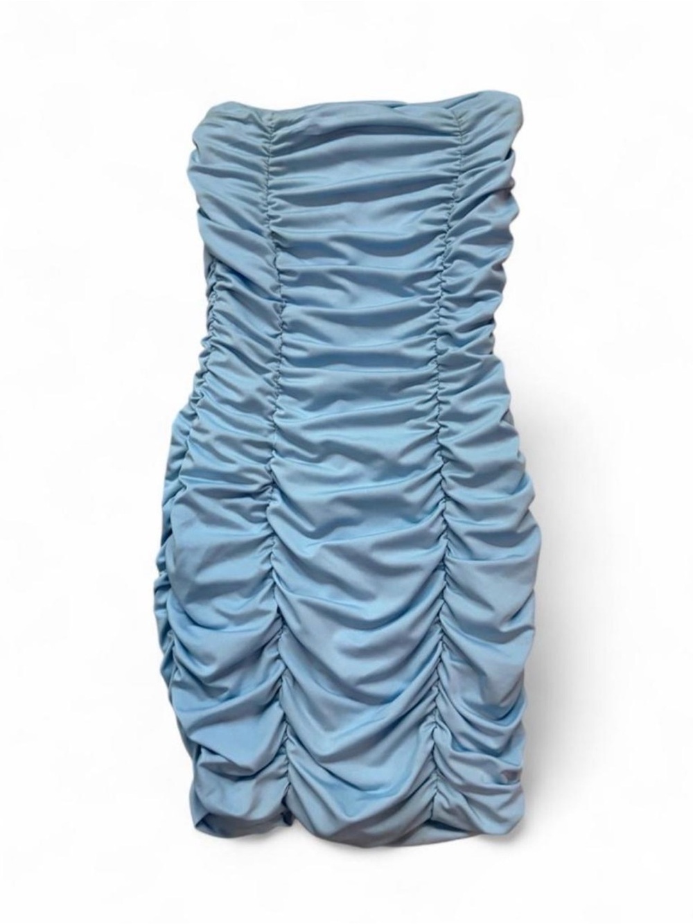 Baby Blue Strapless Ruched Mini Dress